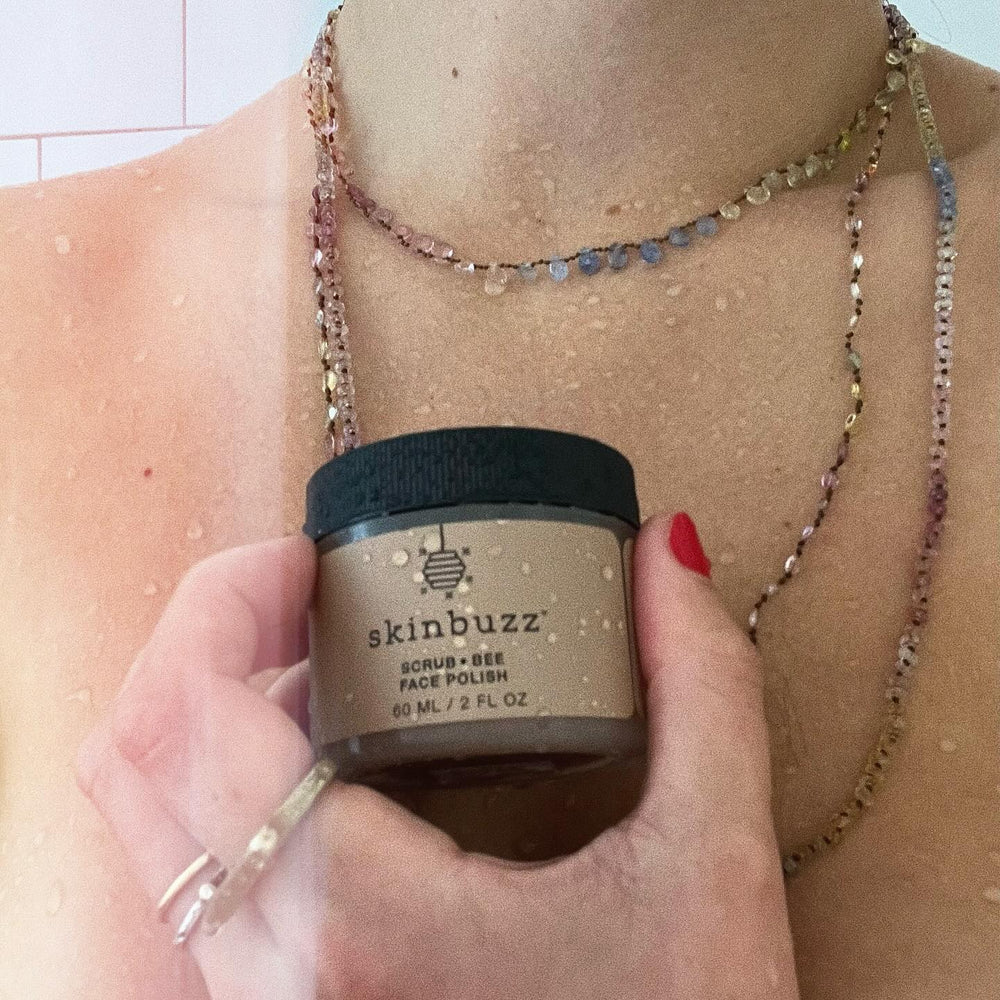 
                  
                    skinbuzz sugar bee jar holding in shower
                  
                